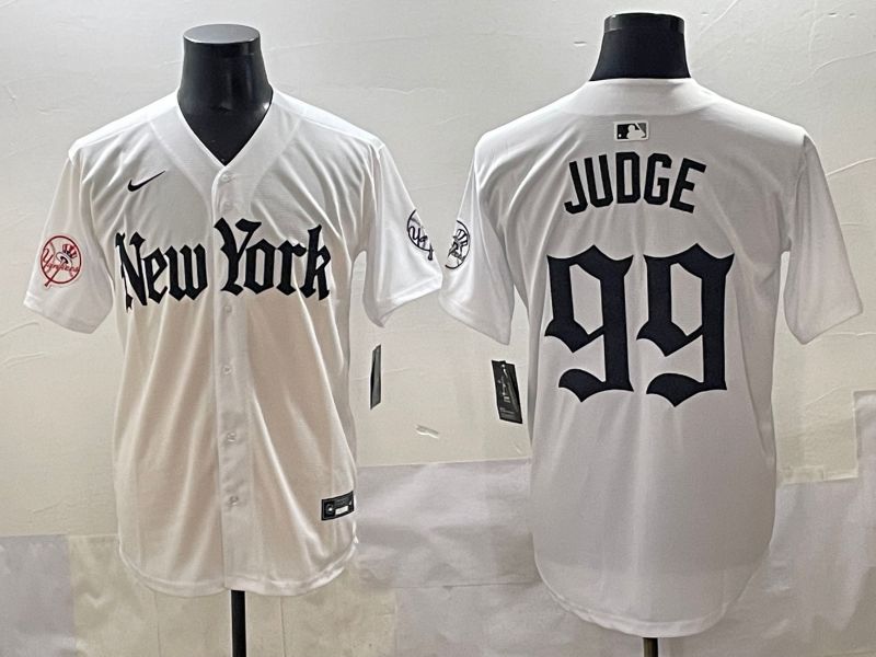 Men 2025 New York Yankees #99 Judge White Five generations Joint Name Nike MLB Jersey style 16